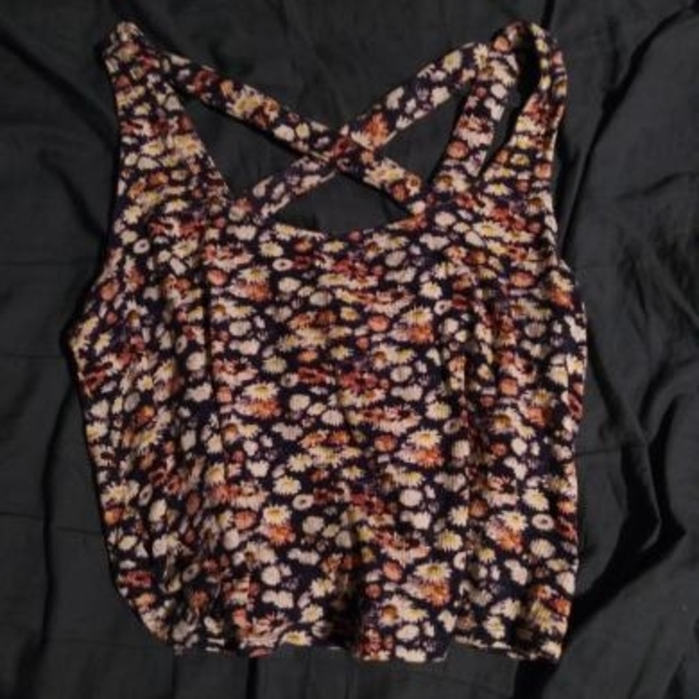 Rue21 Floral Cross Back Crop Top - Black and White